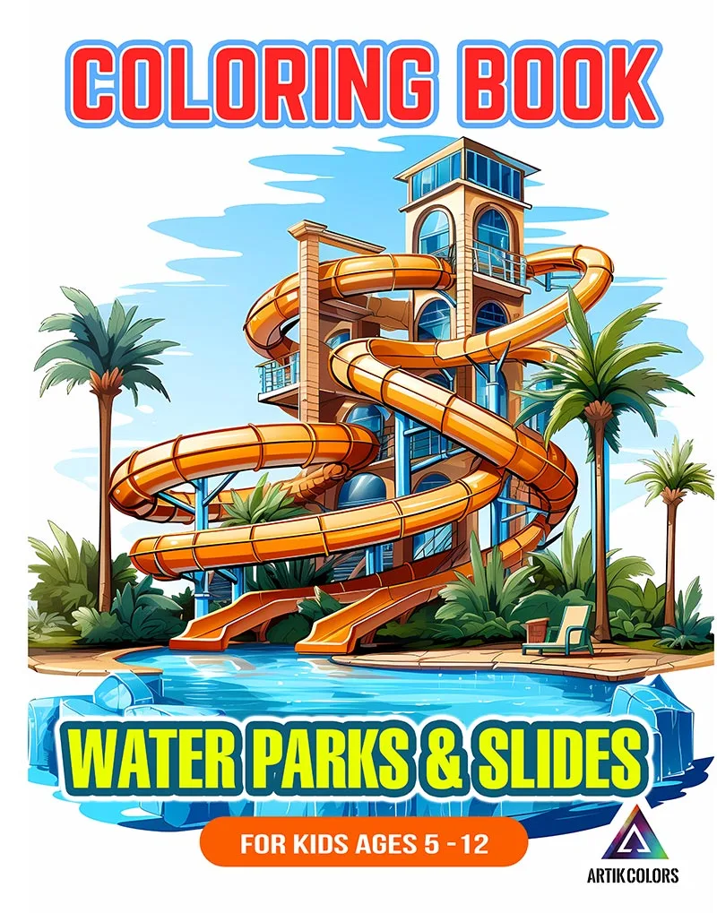 Water Parks & Slides Coloring Book